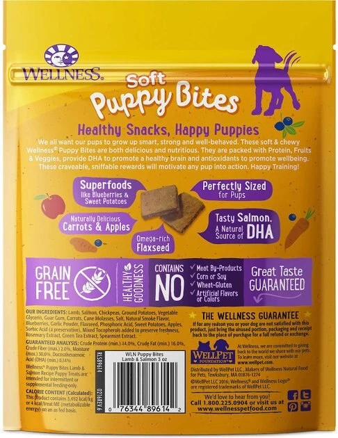 KONG||Wellness KONG Puppy Flyer Dog Toy, Color Varies + Wellness Soft Puppy Bites Lamb & Salmon Recipe Grain-Free Dog Treats, 3-oz pouch 9 KONG||Wellness KONG Puppy Flyer Dog Toy, Color Varies + Wellness Soft Puppy Bites Lamb & Salmon Recipe Grain-Free Dog Treats, 3-oz pouch - Image 7