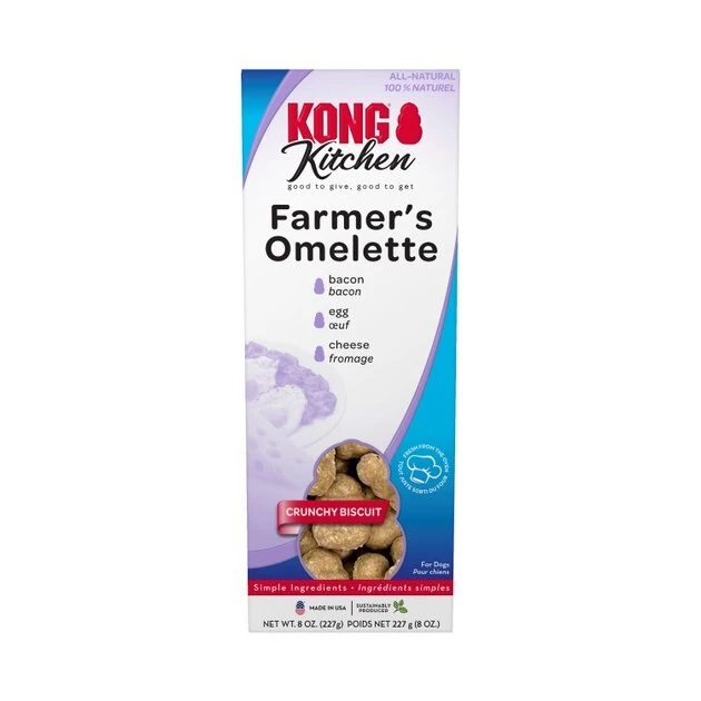 KONG Kitchen Farmers Omelette Grain Free Bacon & Cheese Crunchy Biscuit Dog Treats, 8-oz box 3 KONG Kitchen Farmers Omelette Grain Free Bacon & Cheese Crunchy Biscuit Dog Treats, 8-oz box