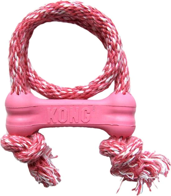 KONG Puppy Goodie Bone with Rope Dog Toy, Color Varies 3 KONG Puppy Goodie Bone with Rope Dog Toy, Color Varies